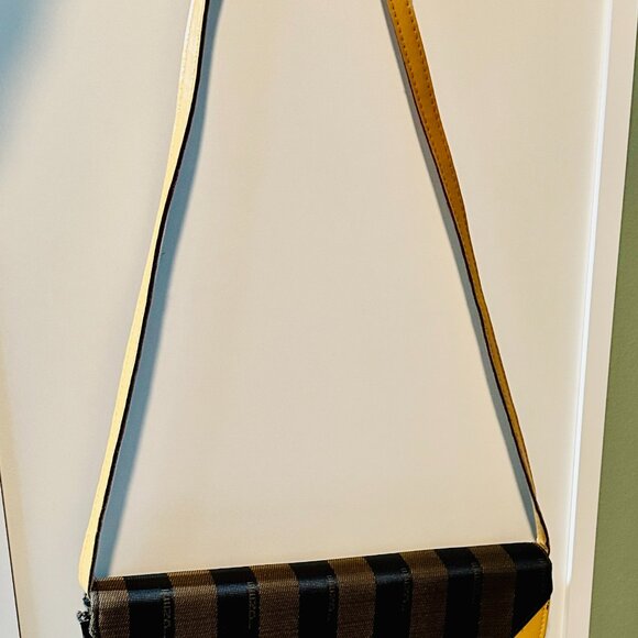 Fendi Pequin Striped Vintage Shoulder Bag Brown & Black | Made in Italy - Picture 6 of 16